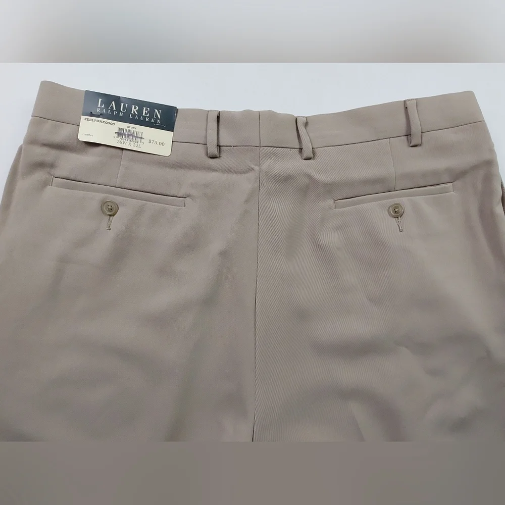 Lauren Ralph Lauren Dress Pants Mens Size 38x32 Khaki Stone Polyester NWT $75.00